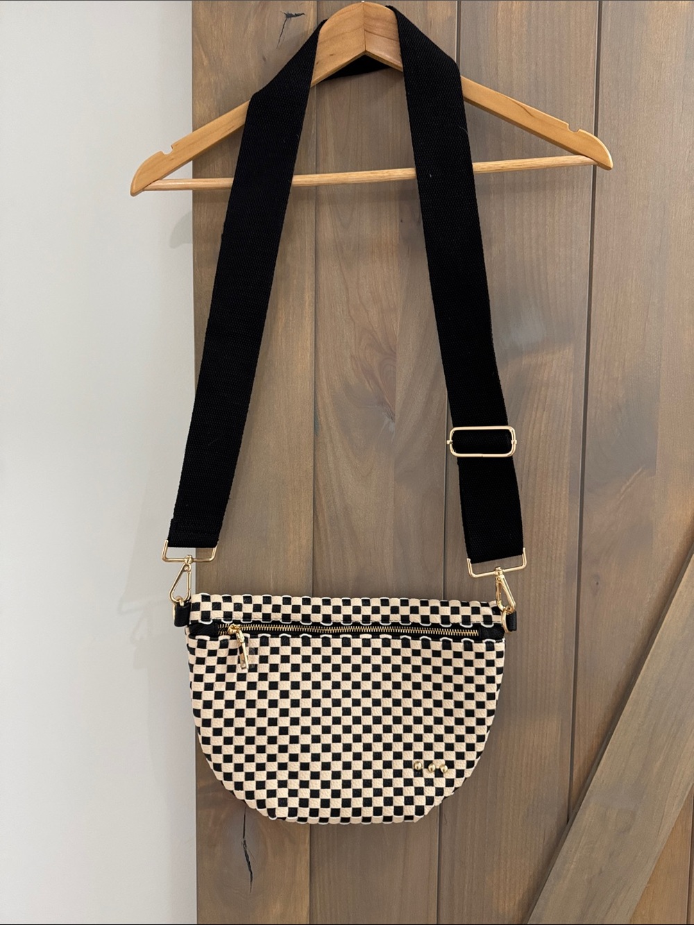 Checkerboard Crossbody Bag with Black Strap